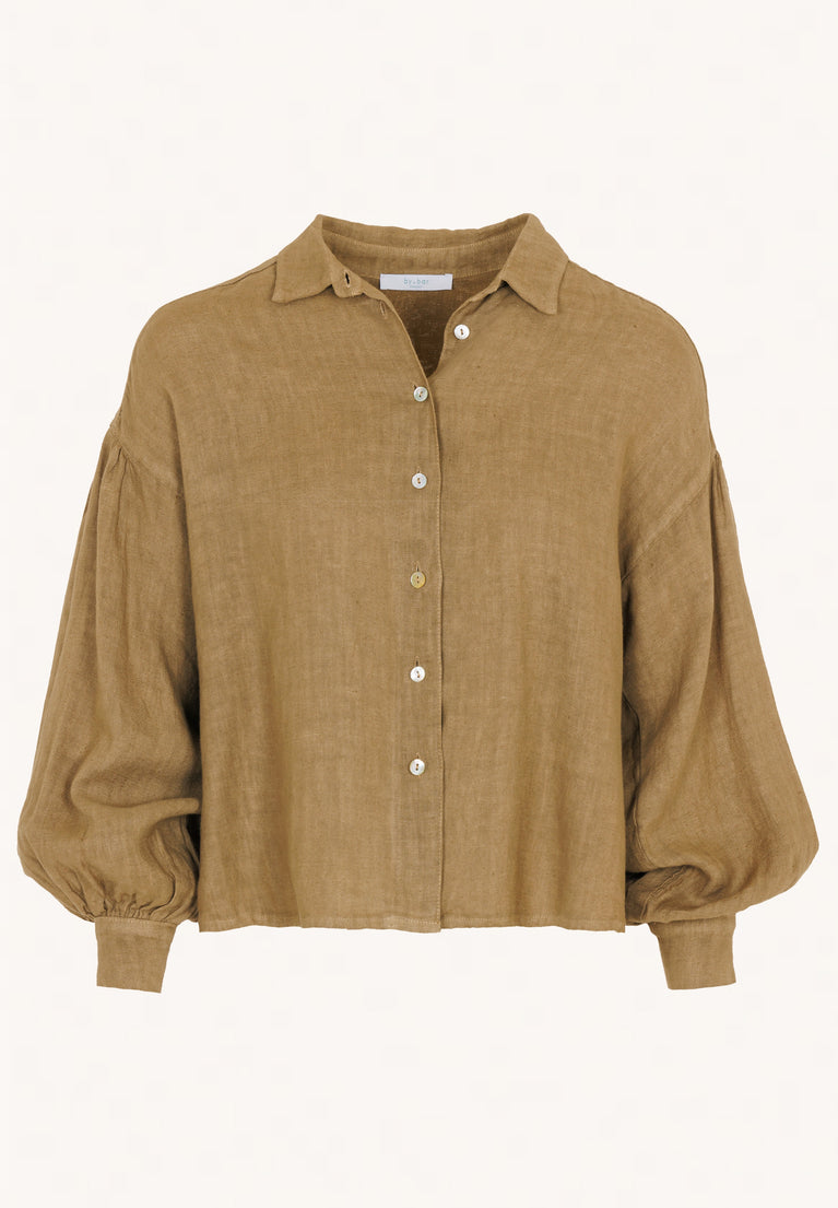 sarah short linen blouse | khaki
