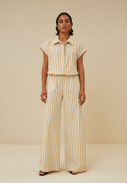 bieke linen stripe blouse | ochre