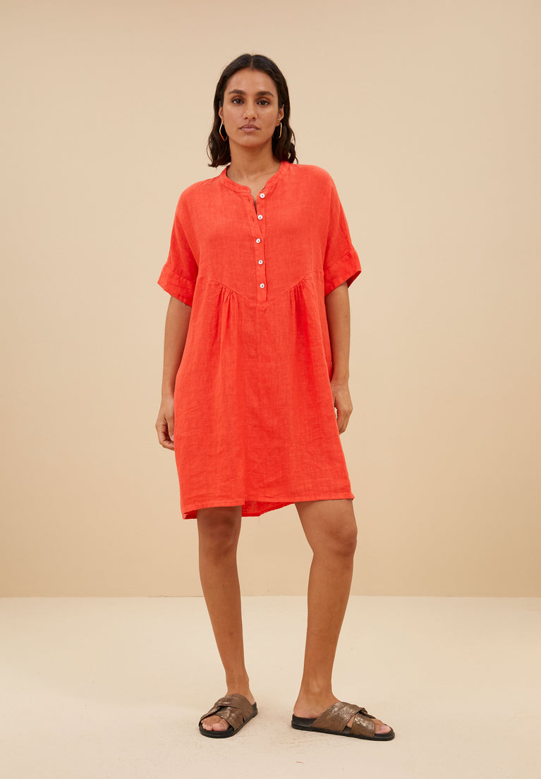 tais linen dress | poppy-red