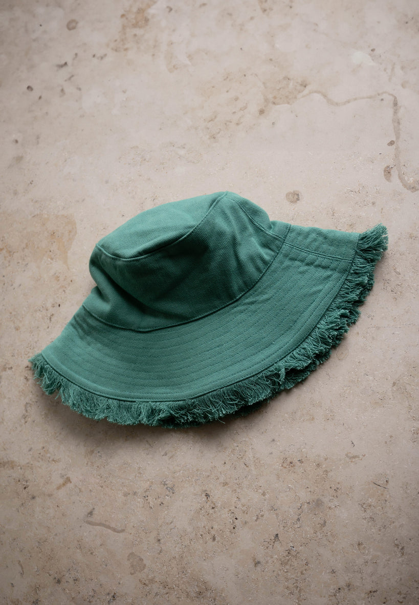 fringed bucket hat | aloe vera