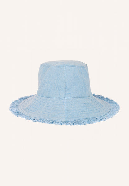 fringed bucket hat | light denim
